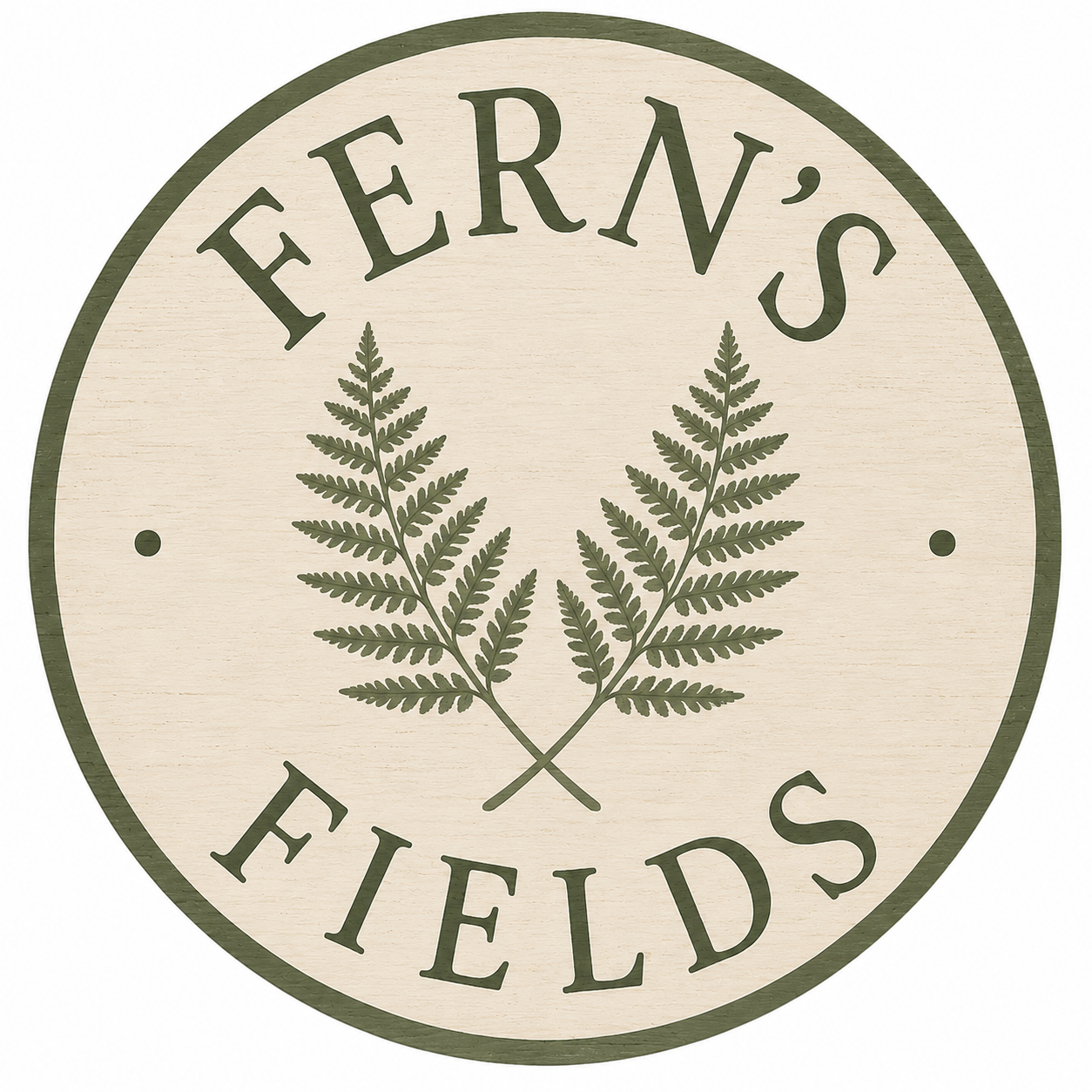 Fern’s Fields round farm emblem with crossed fern fronds